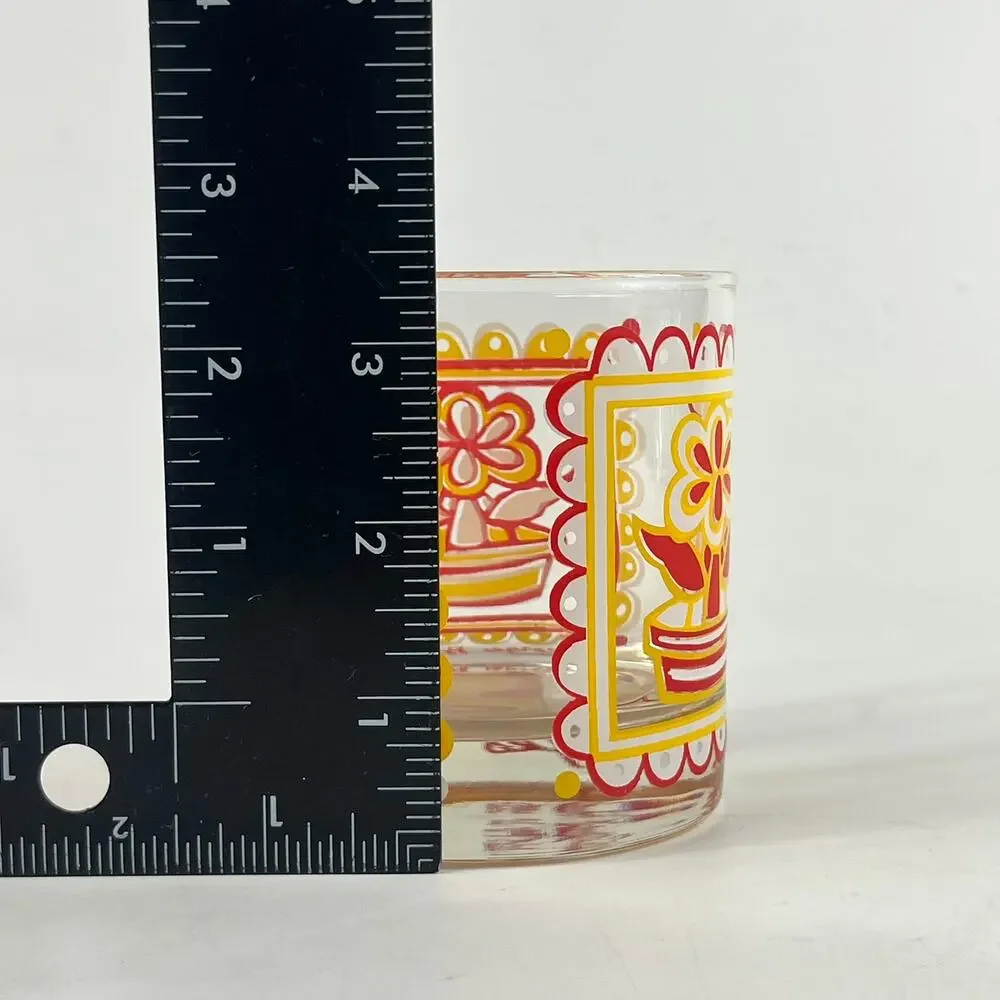 Georges Briard Mid-Century Lowball Glasses Set of 6 Red Yellow Flower Retro